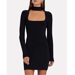 Intermix Marcie Black Ribbed Knit Choker Cut Out Long Sleeve Mini Dress EUC XS